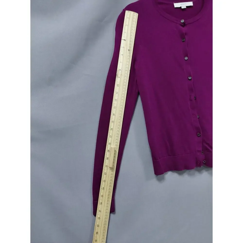 Loft Taylor Purple Crew Neck Knit Stretch Cardigan Sweater Women Size M